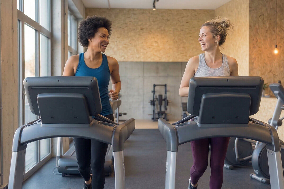 Zwei Mitglieder auf den Laufbändern im N1 Cumminity Gym in Hassloch