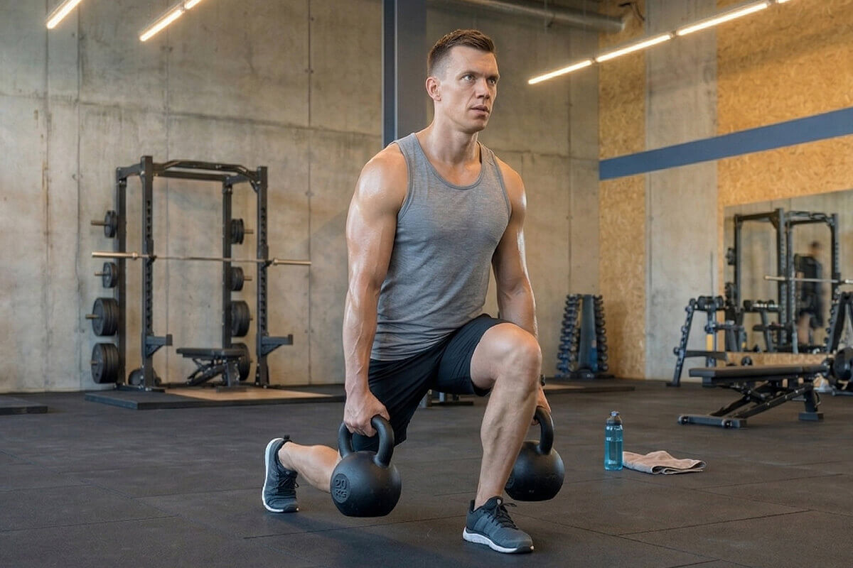 Mitglied bei einer Kraft-Übung mit Kettleballs im N1 Cumminity Gym in Hassloch