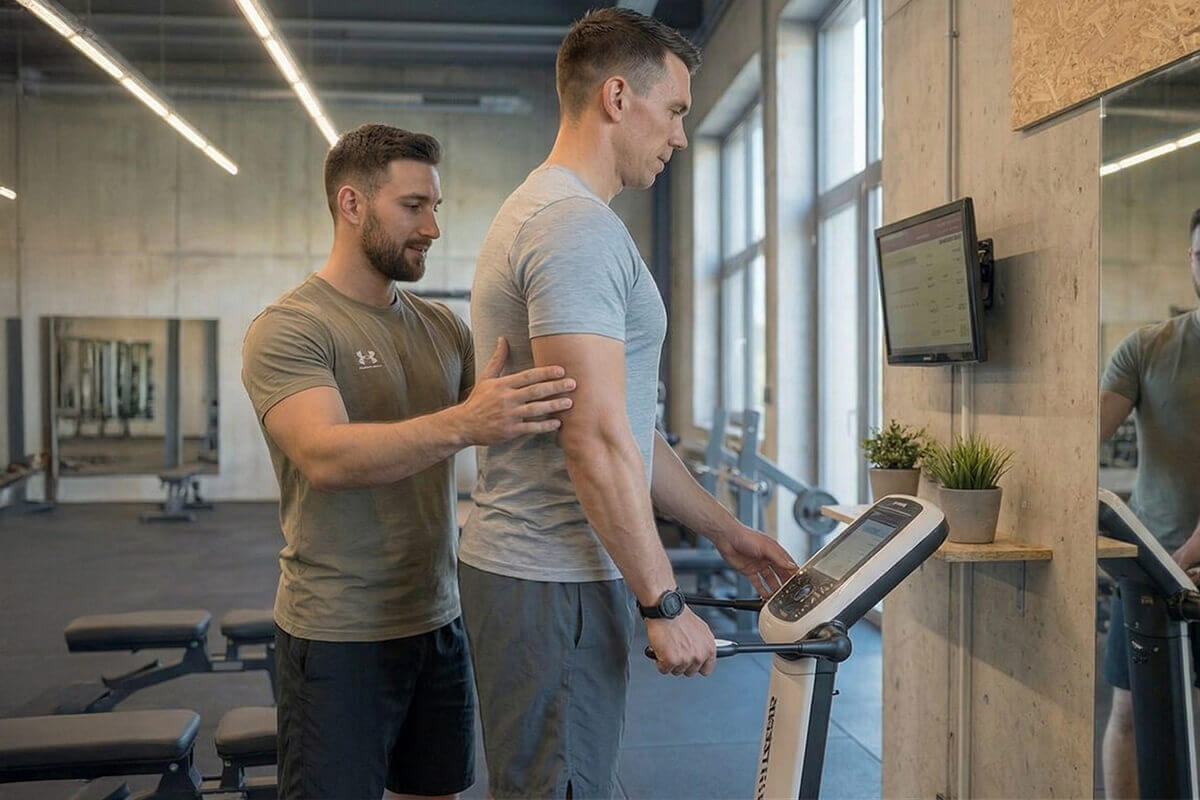 Mitglied mit Trainer bei einer inBody Körperanalyse Check-Up im N1 Cumminity Gym in Hassloch