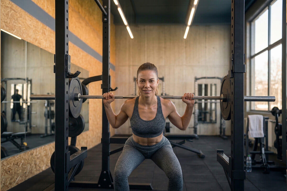 Junge Frau bei einer Kraft-Übung mit einer Langhantel im N1 Cumminity Gym in Hassloch